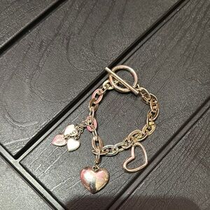 Silver Tone Heart Charm Bracelet